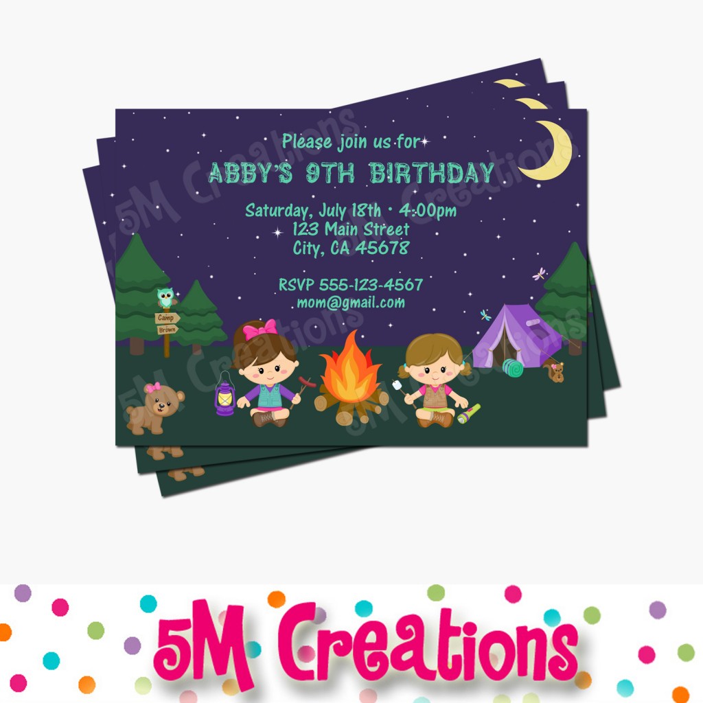 Camping printable party invitation - Camping party ideas by 5M Creations