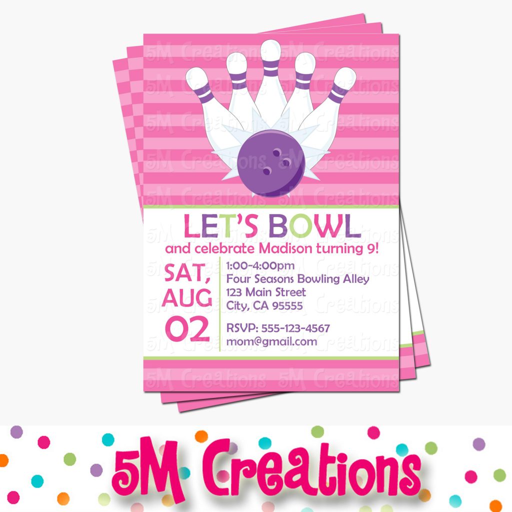 Bowling Invitation - Girl Bowling Party Printable Party Package by 5M Creations