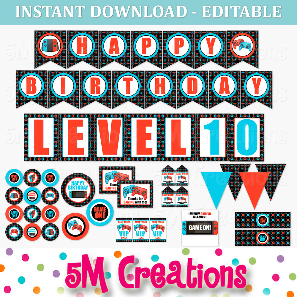 Video Game Birthday Party Printable Decorations – Editable Instant ...