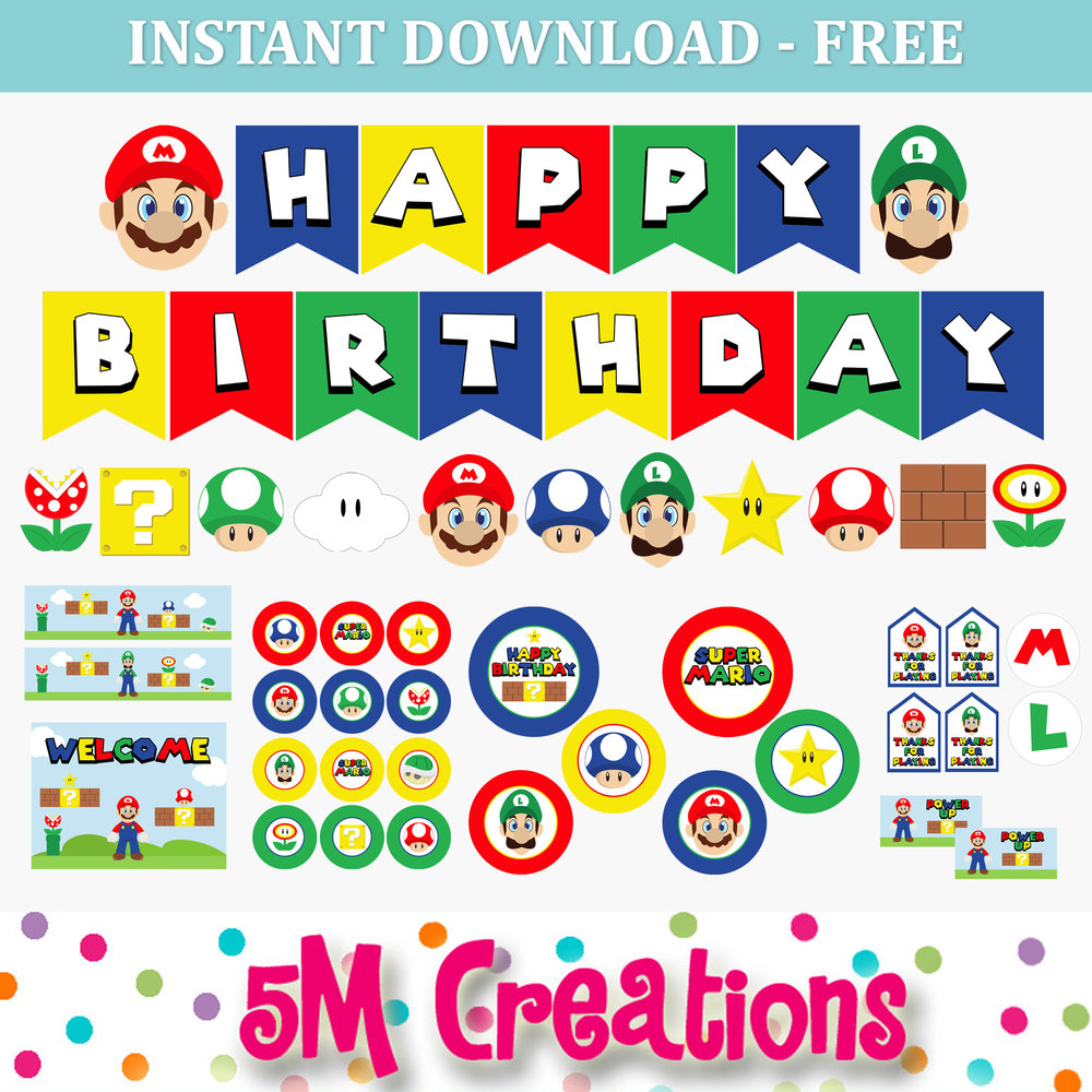 FREE Mario Inspired Party Printable Decorations Instant Download 5M Creations Blog